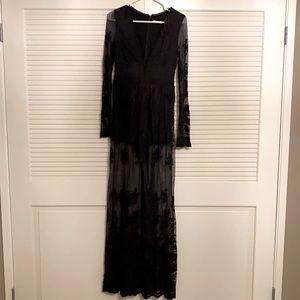 Never worn, black lace romper with maxi dress